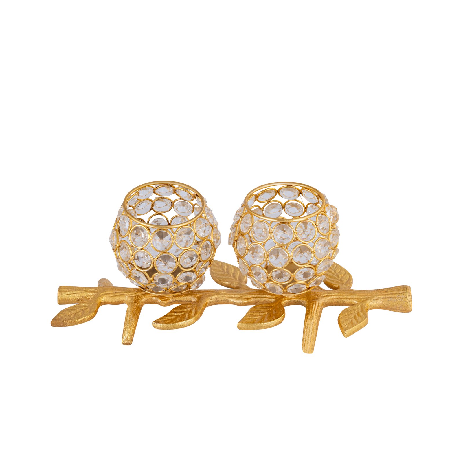 Decowill Crystal Tealight Candle Holder 2 Cup with Leaf Design | Diwali Decoration | Home Decor photo 4