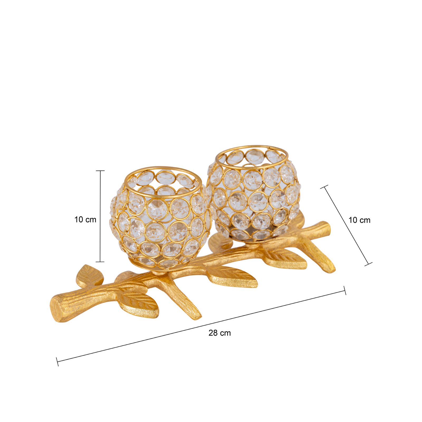 Decowill Crystal Tealight Candle Holder 2 Cup with Leaf Design | Diwali Decoration | Home Decor photo 2