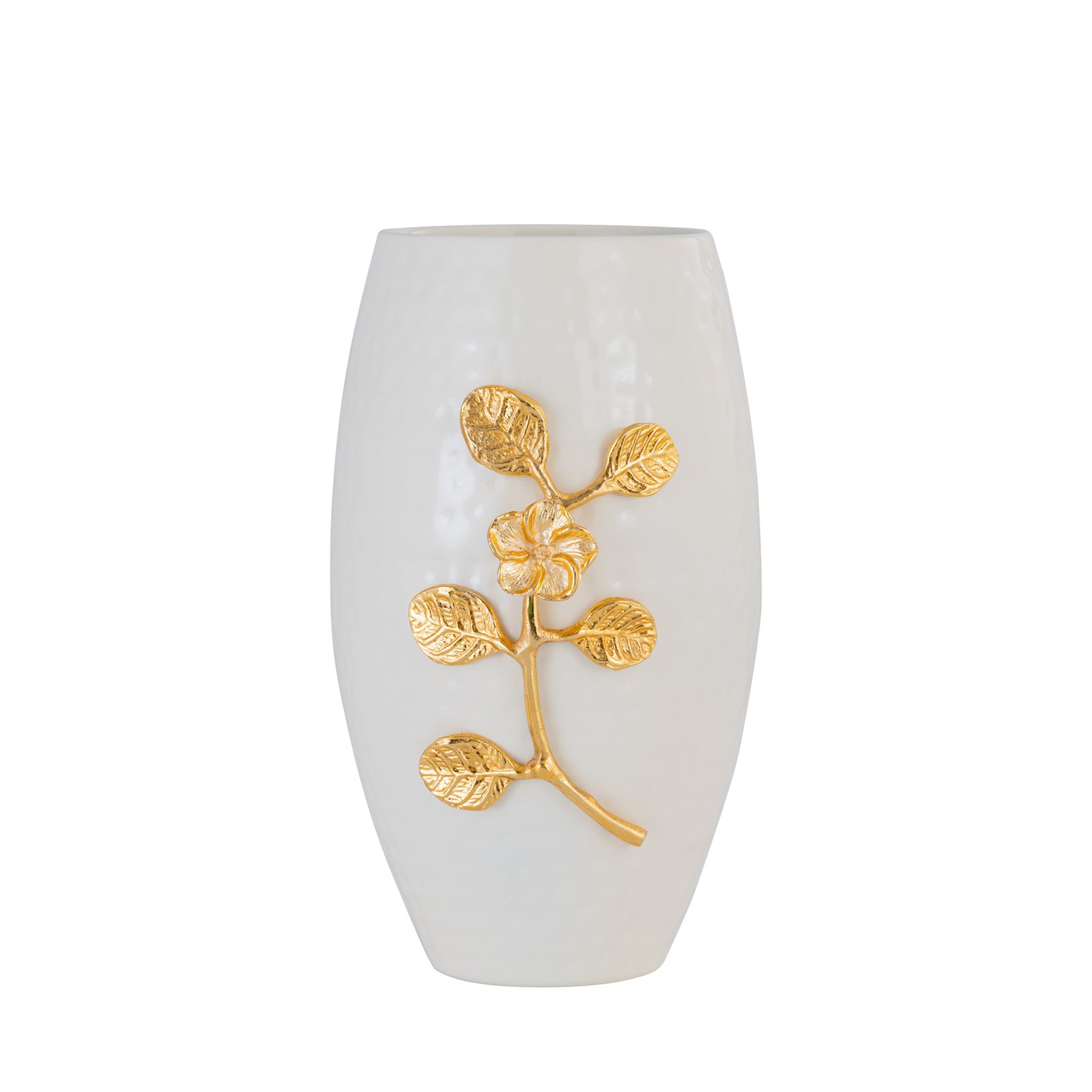 Decowill Brass Flower Vase White | Dholak Flower Vase | Flower Pot for Home Decoration photo 5