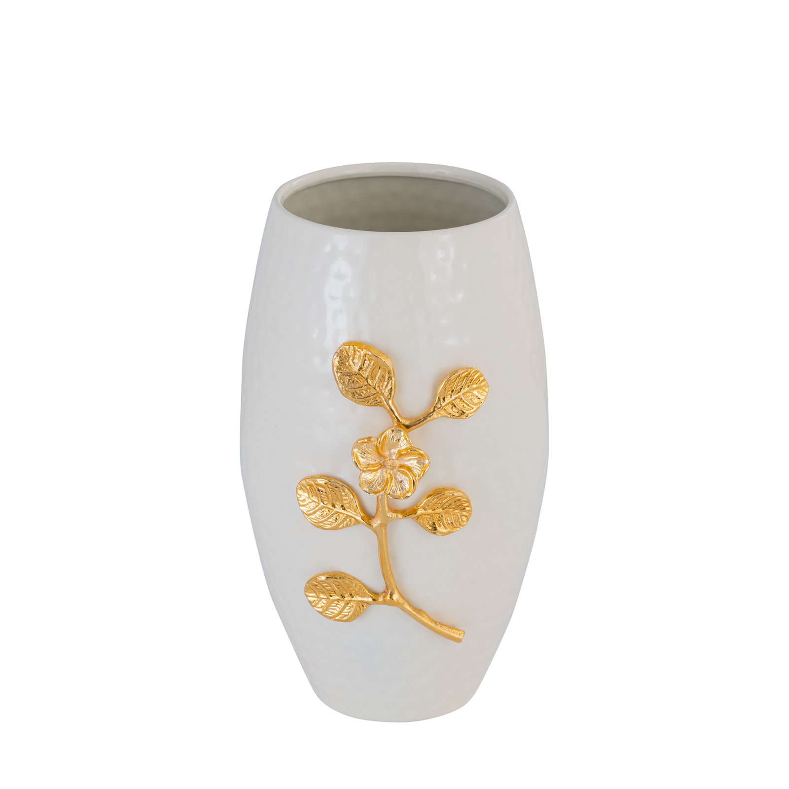 Decowill Brass Flower Vase White | Dholak Flower Vase | Flower Pot for Home Decoration photo 3