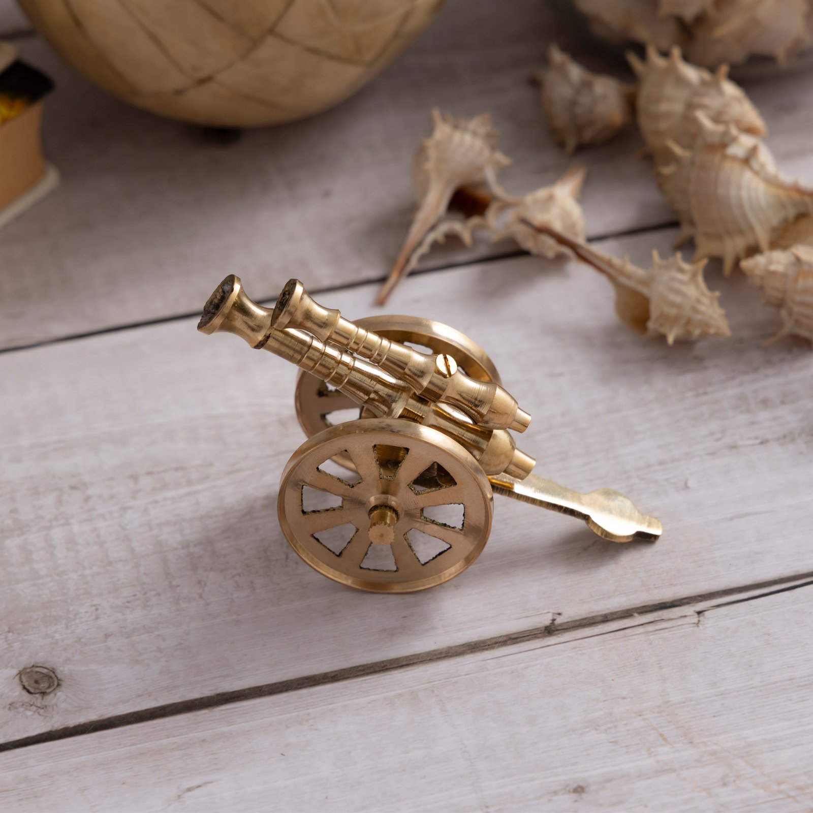 Decowill Pure Brass Cannon | Brass Showpiece | LxWxH - 11cmx6cmx6cm