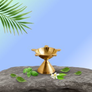 Decowill Pure Brass Panchmukhi Diya | Diya for Pooja |