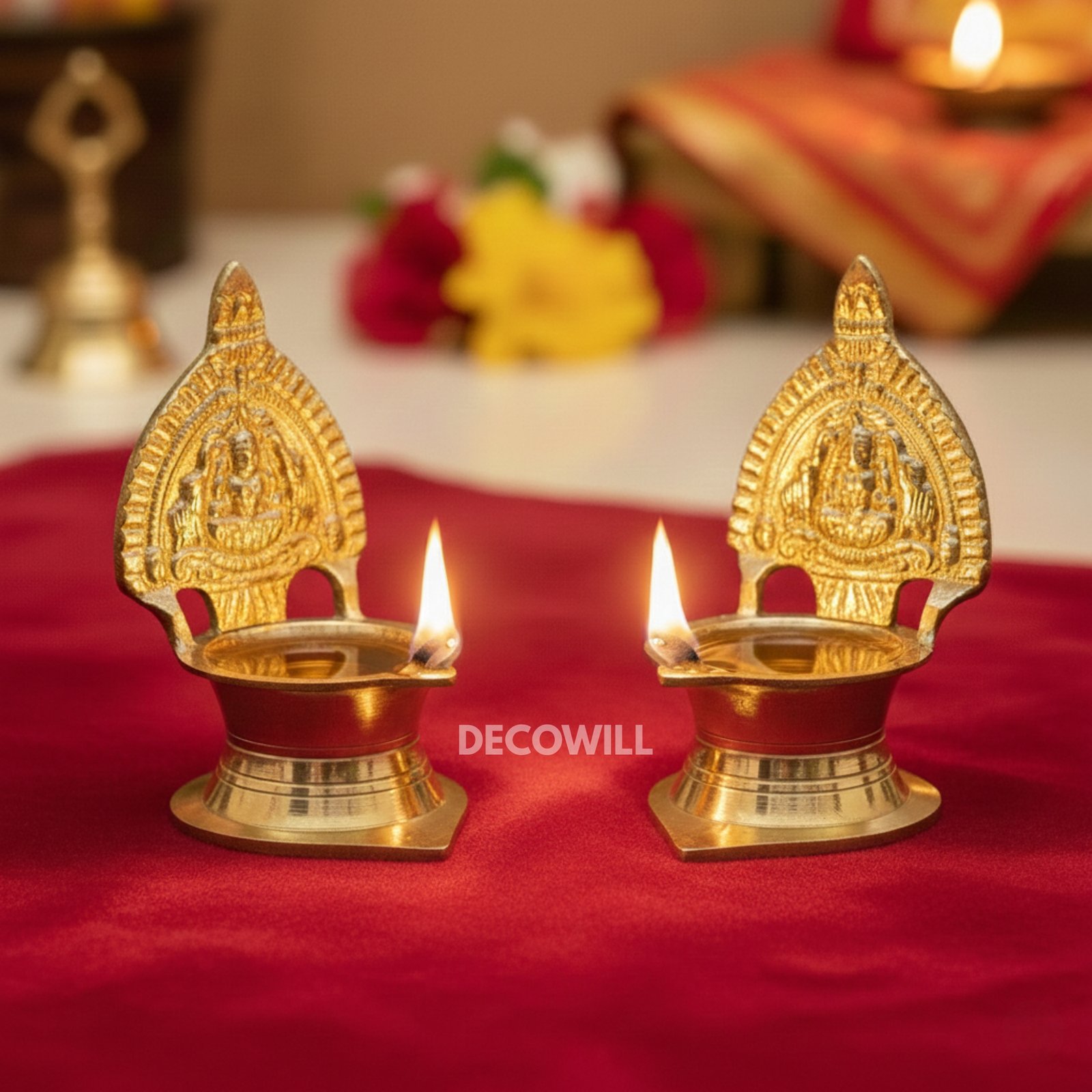 Decowill Pure Brass Kamakshi Devi Diya | Pack of 2 | Deepak for Pooja