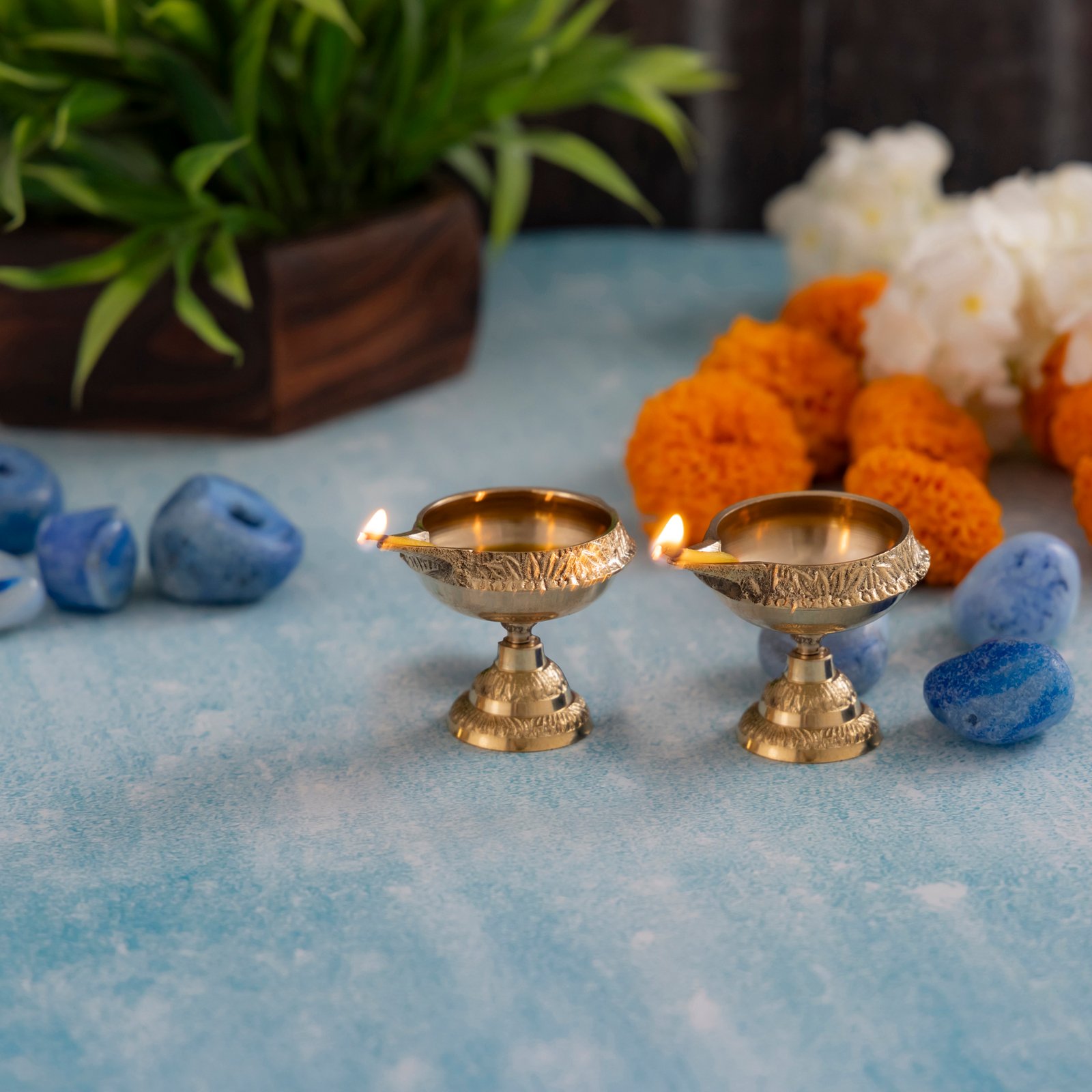 Brass Kuber Diya with Stand Pack of 2 | Diya for Diwali Pooja