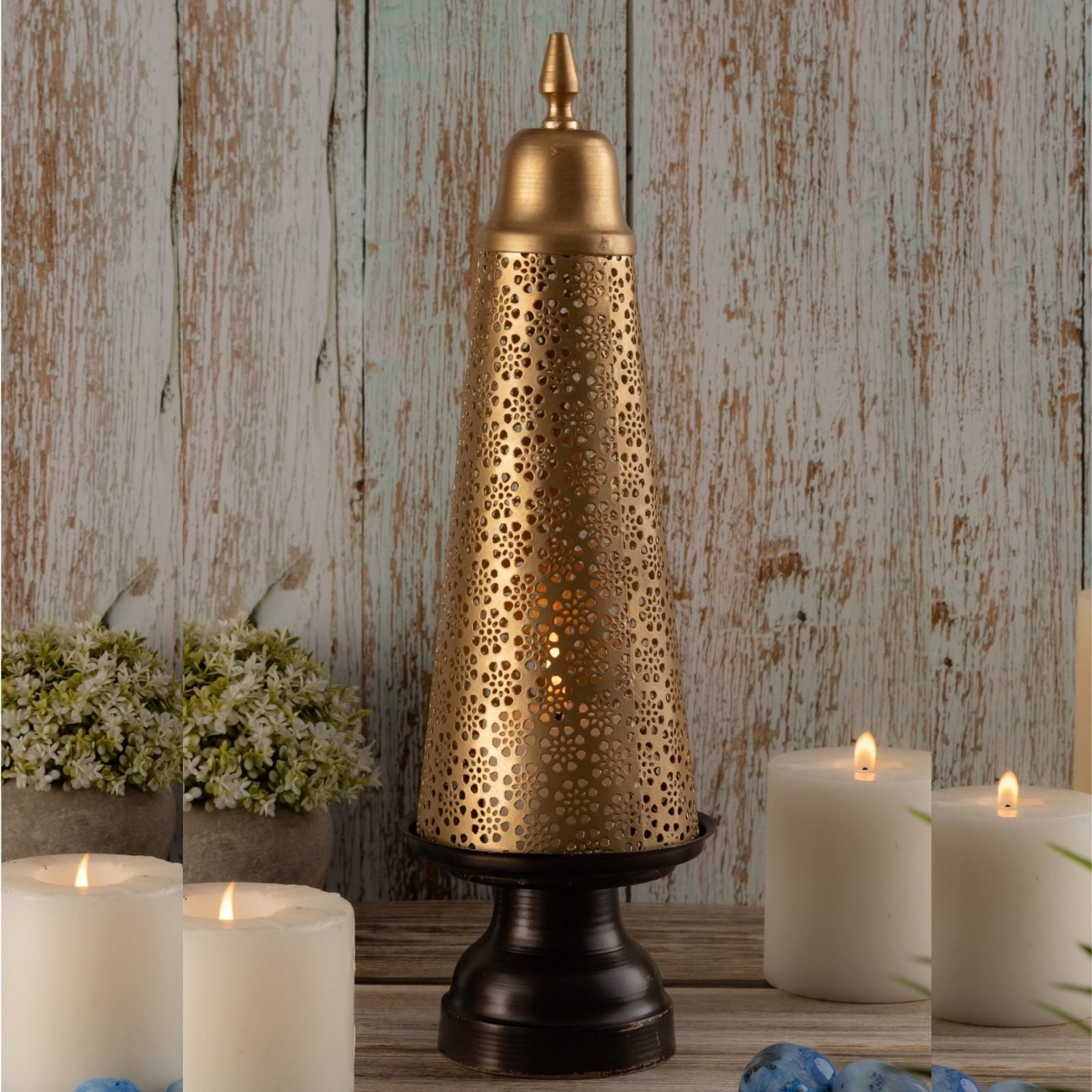 Decowill Iron Candle Holder with Jaali | Iron Dhoop Holder | Tealight Candle Holder