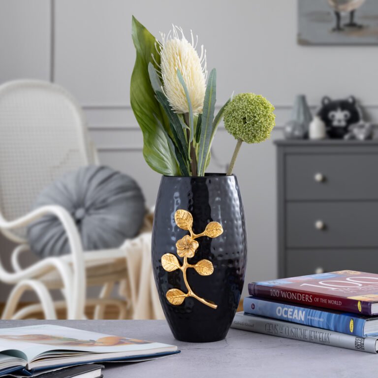 Brass Flower Vase Black Dholak Shape
