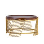 Brass Cake Stand with Wooden Top