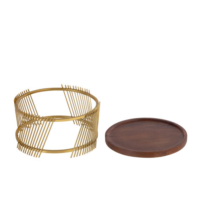 Brass Cake Stand with Wooden Top