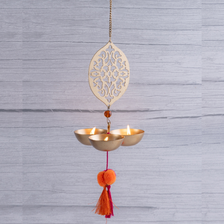 Iron 3 Diya Wall Hanging