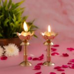 Brass Lotus Akhand Diya with Stand Pack of 2